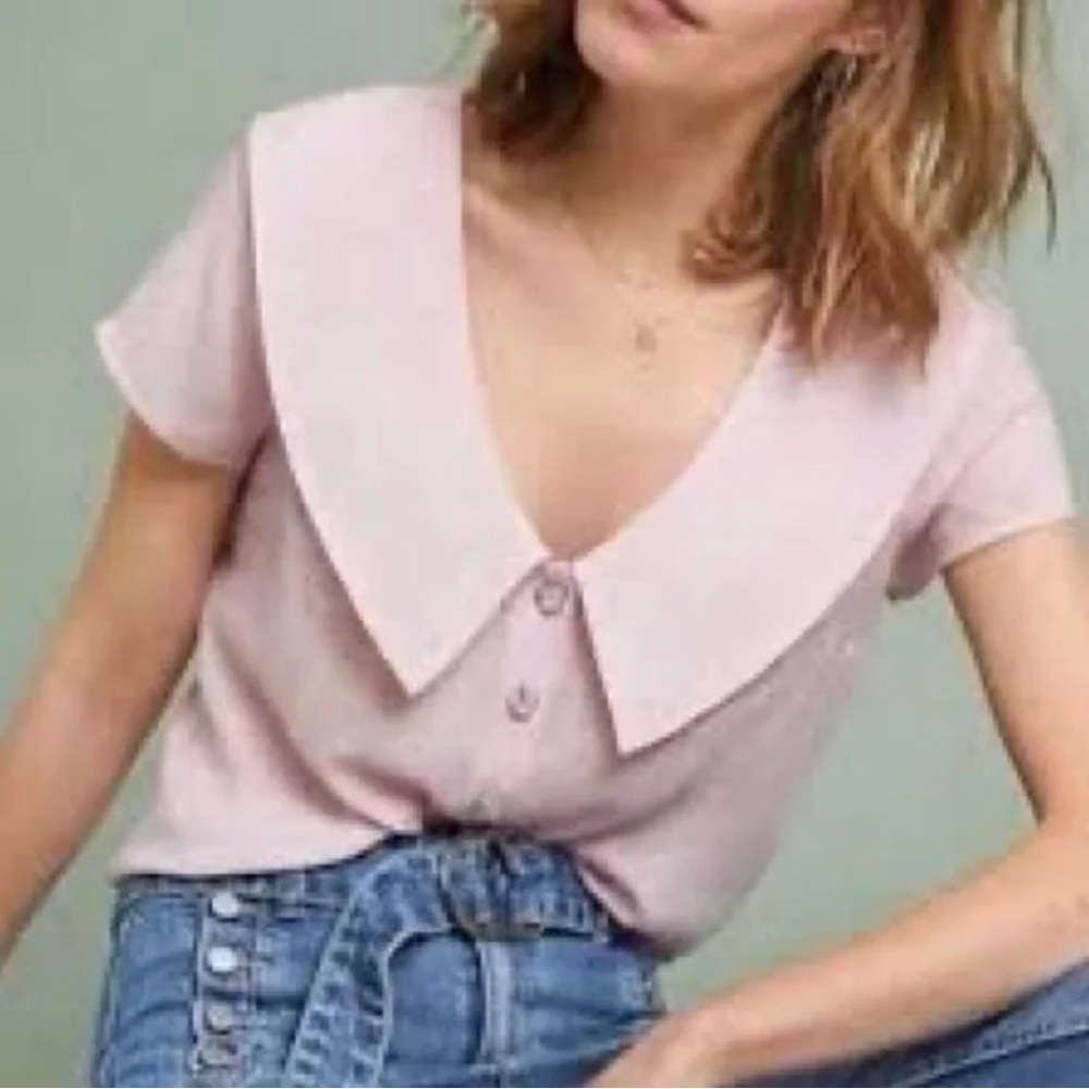 Maeve by Anthropology light pink sailor collar button down semi sheer top sz 2P